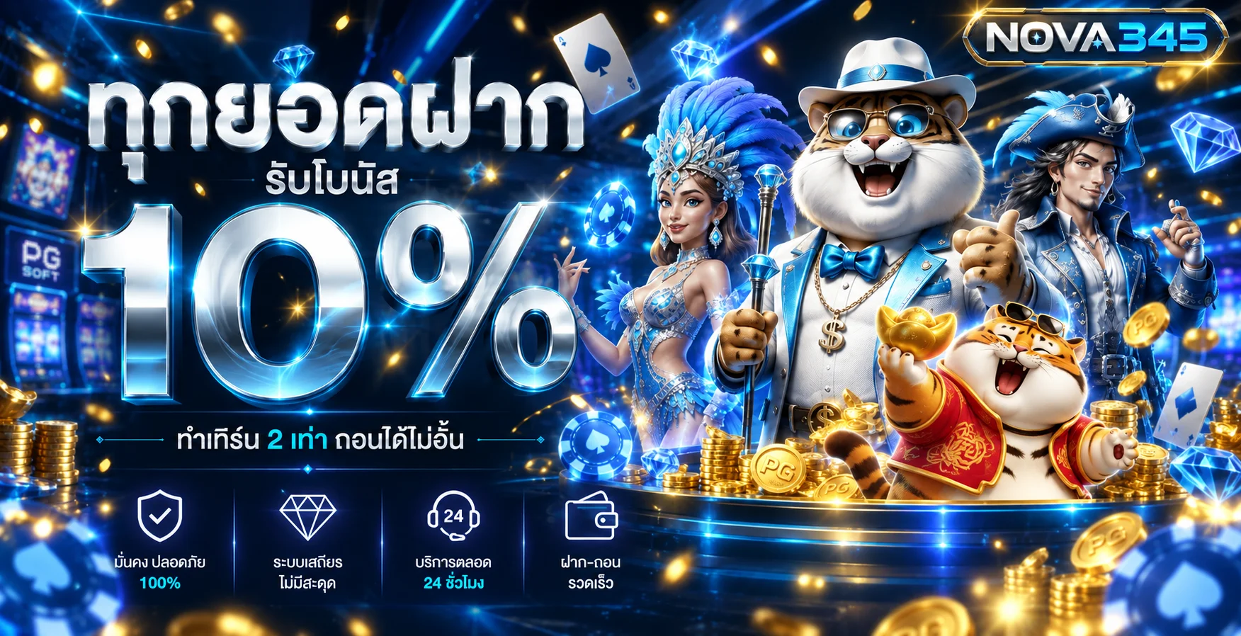 NOVA345 โบนัส 10 เปอร์เซ็นต์พร้อมตัวละคร PG Soft